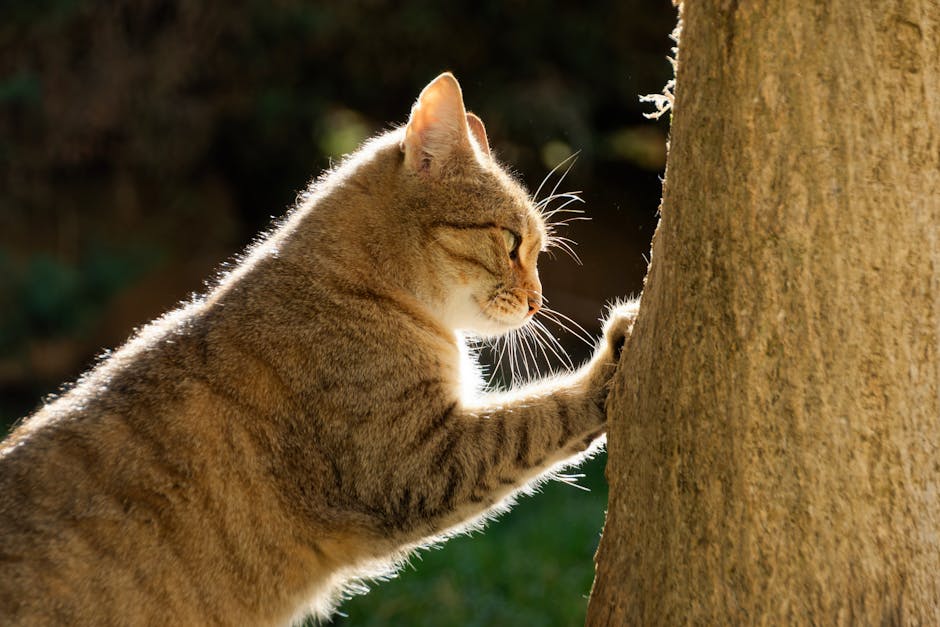 chat-griffe-arbre-jardin Chat griffe arbre ensoleille jardin exterieur